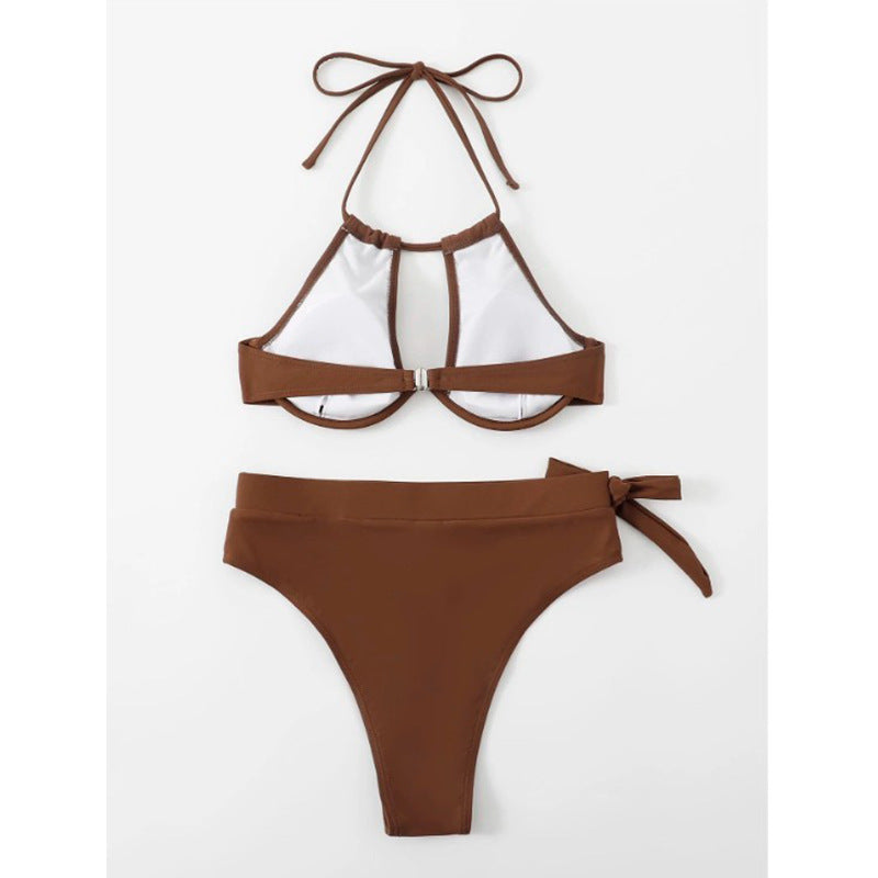 Damen Triangel-Bikini mit hohem Bund und modischem Knopfverschluss R&B