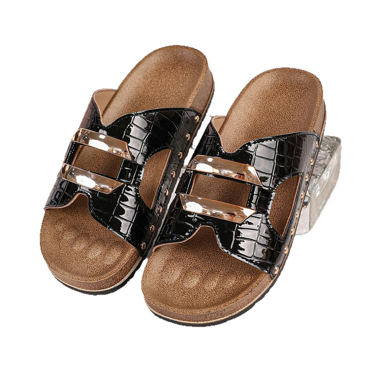 Damen elegante Slide-Sandalen mit modischem Design und glänzenden Akzenten R&B