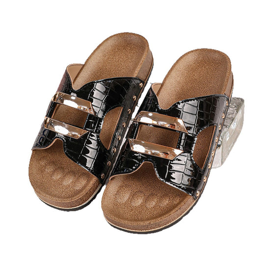 Damen elegante Slide-Sandalen mit modischem Design und glänzenden Akzenten R&B