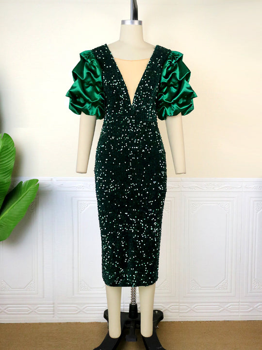 Damen glamouröses Abendkleid mit Puffärmeln R&B