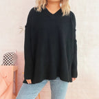 Damen lässiger V-Ausschnitt Pullover mit stylishen Rippdetails R&B