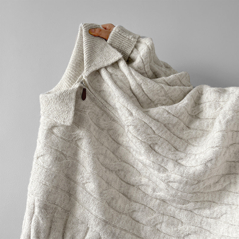 Damen Hochwertiger Strickpullover mit kurzem Reißverschluss und klassischem Kragen R&B