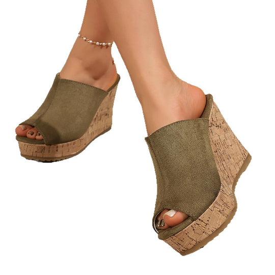 Damen Wedge-Pantoletten mit elegantem Korkdetail R&B