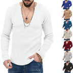 Herren Langarm-Rippenpullover mit tiefem V-Ausschnitt und modernem Schnitt R&B