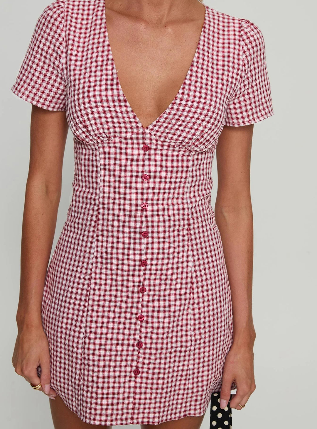 Damen Kurzärmeliges Kleid mit V-Ausschnitt und Knopfleiste R&B