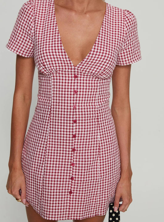 Damen Kurzärmeliges Kleid mit V-Ausschnitt und Knopfleiste R&B