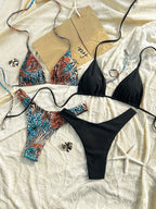 Damen Triangel-Bikini-Set mit floralen und animalischen Mustern
