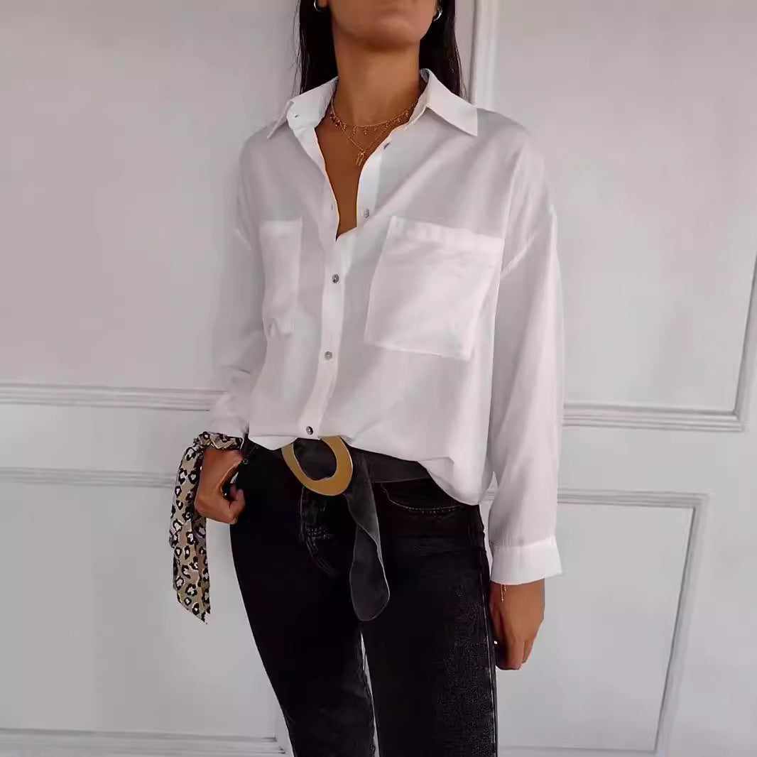 Damen lässige Hemdbluse mit verschlussfreien Taschen und klassischem Schnitt R&B