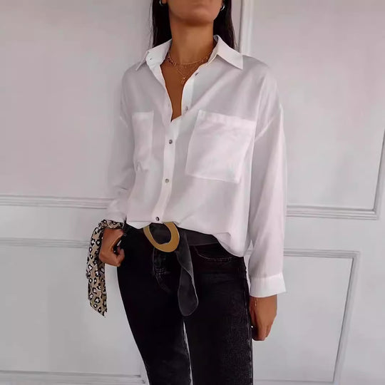 Damen lässige Hemdbluse mit verschlussfreien Taschen und klassischem Schnitt R&B