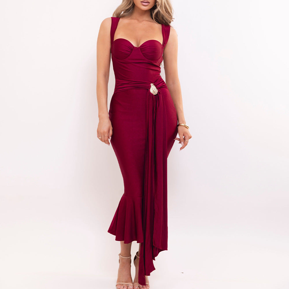 Damen Abendkleid mit elegantem Wickel-Design und strassbesetztem Detail R&B