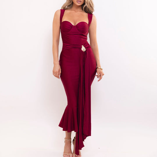 Damen Abendkleid mit elegantem Wickel-Design und strassbesetztem Detail R&B