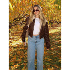 Damen cropped jacke mit schickem Kunstfellkragen R&B