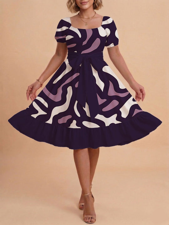 Damen Midikleid mit verspieltem Druck und tailliertem Schnitt R&B