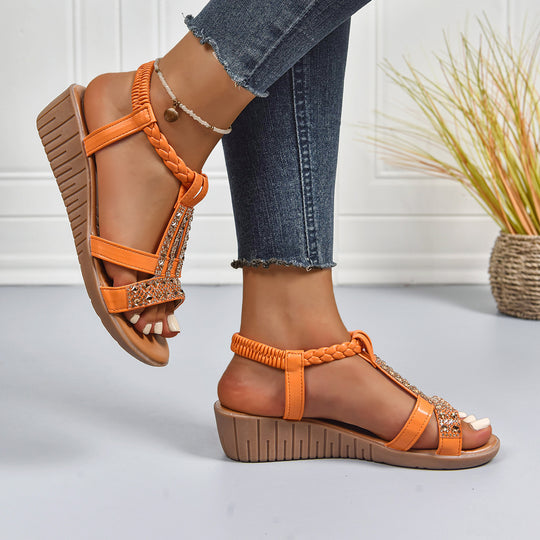 Damen Elegante Sandalen mit modischen Glitzer- und Blumenapplikationen R&B