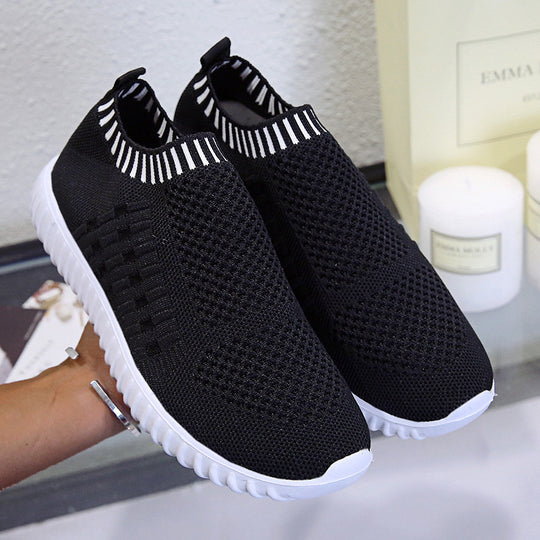 Damen atmungsaktive Slip-On Sneakers mit flexiblem Strickdesign R&B