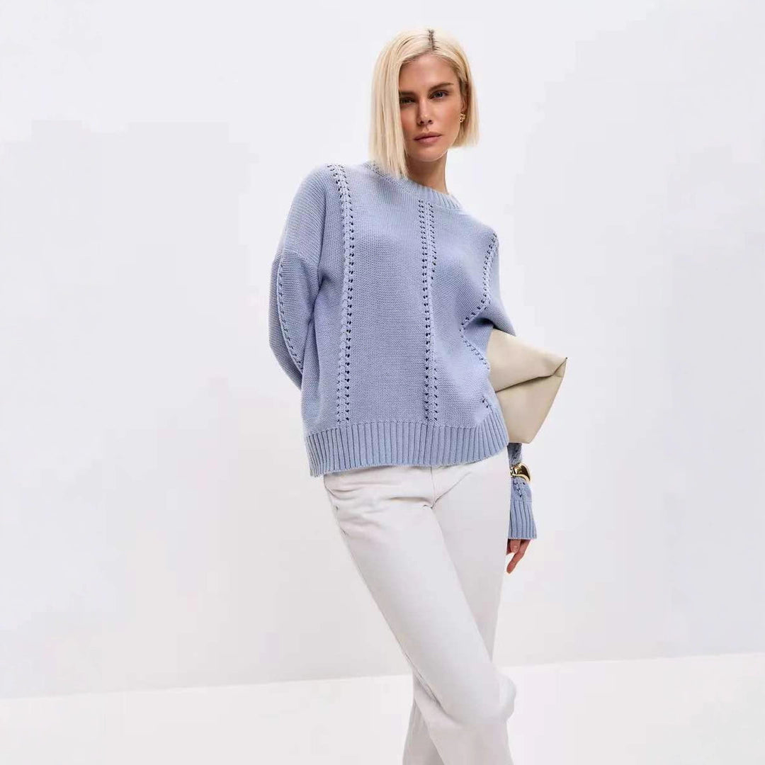 Damen Grober Strickpullover mit eleganter Struktur und weitem Schnitt R&B