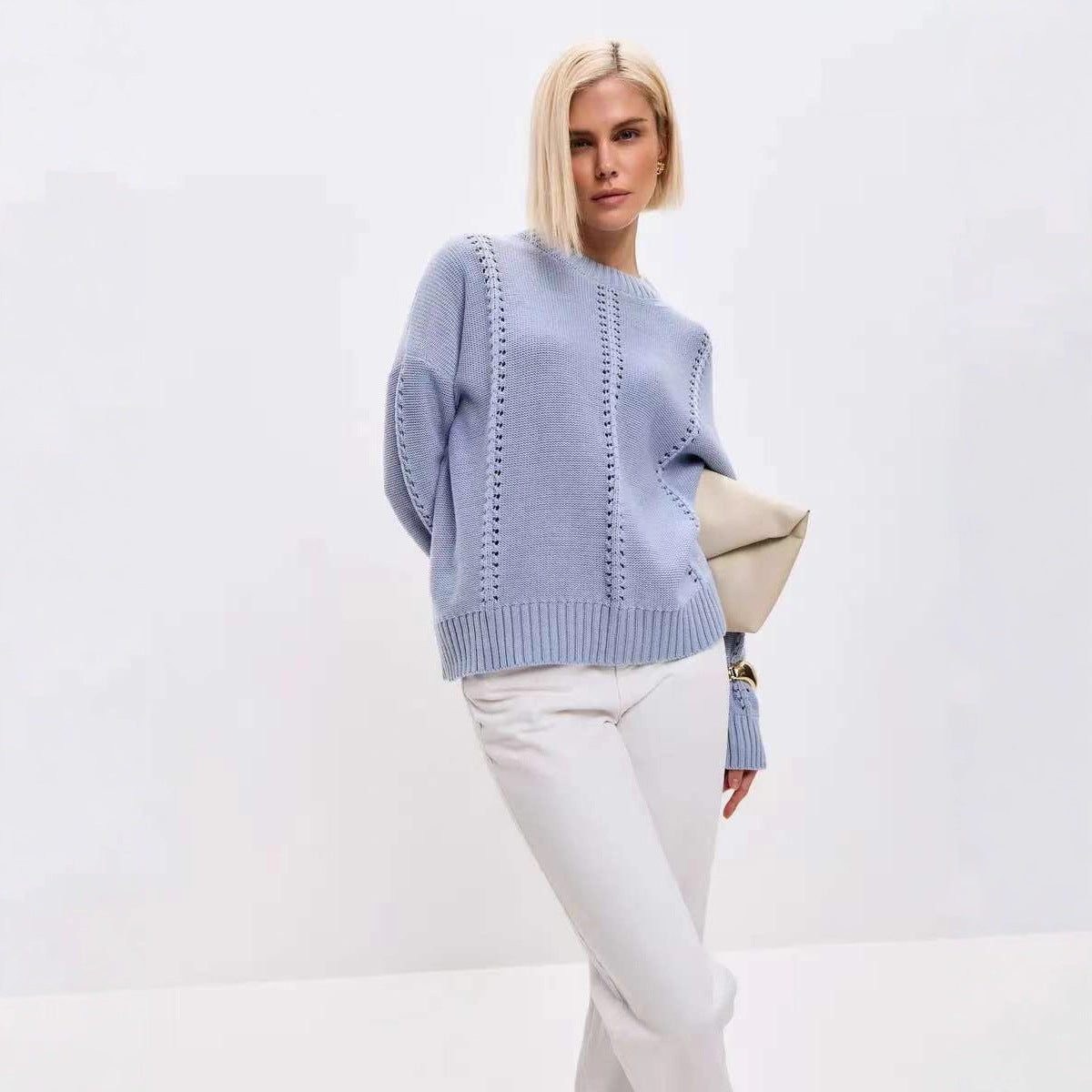 Damen Grober Strickpullover mit eleganter Struktur und weitem Schnitt R&B