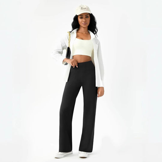 Damen bequeme Freizeithose mit seitlichen Taschen und elastischem Bund R&B