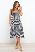 Damen luftiges Maxikleid aus Baumwolle mit gestreiftem Volantdesign R&B