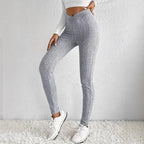 Damen Strickleggings mit hohem Bund und feinen Längsrippen R&B