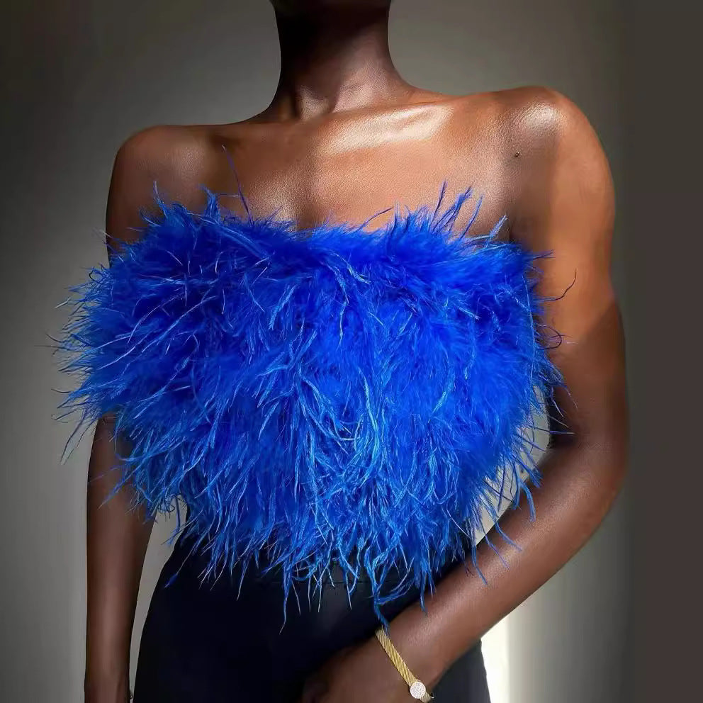 Damen Glamouröses Plüsch-Top mit abnehmbaren Trägern und fransigen Details R&B