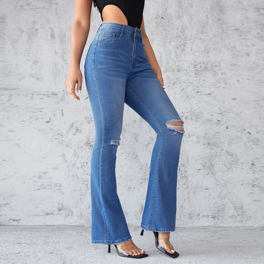 Damen Flared Jeans mit modischen Rissdetails R&B