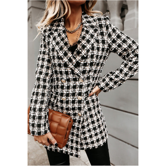 Damen Doppelreihige Karierte Blazerjacke R&B