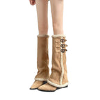 Damen hohe Stiefel mit weichem Kunstfellkragen und detaillierter Schnürfront R&B