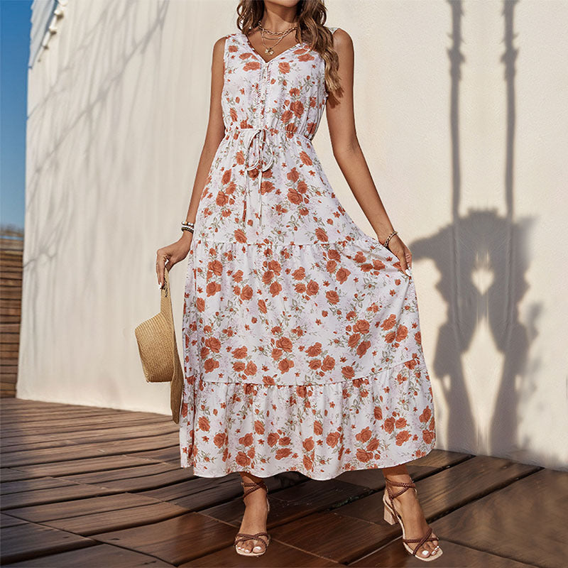 Damen Maxikleid mit floralem Design und Rüschendetails R&B