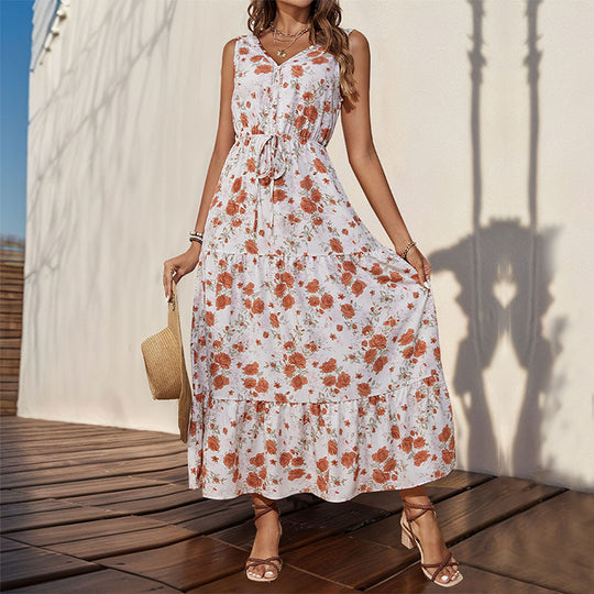 Damen Maxikleid mit floralem Design und Rüschendetails R&B