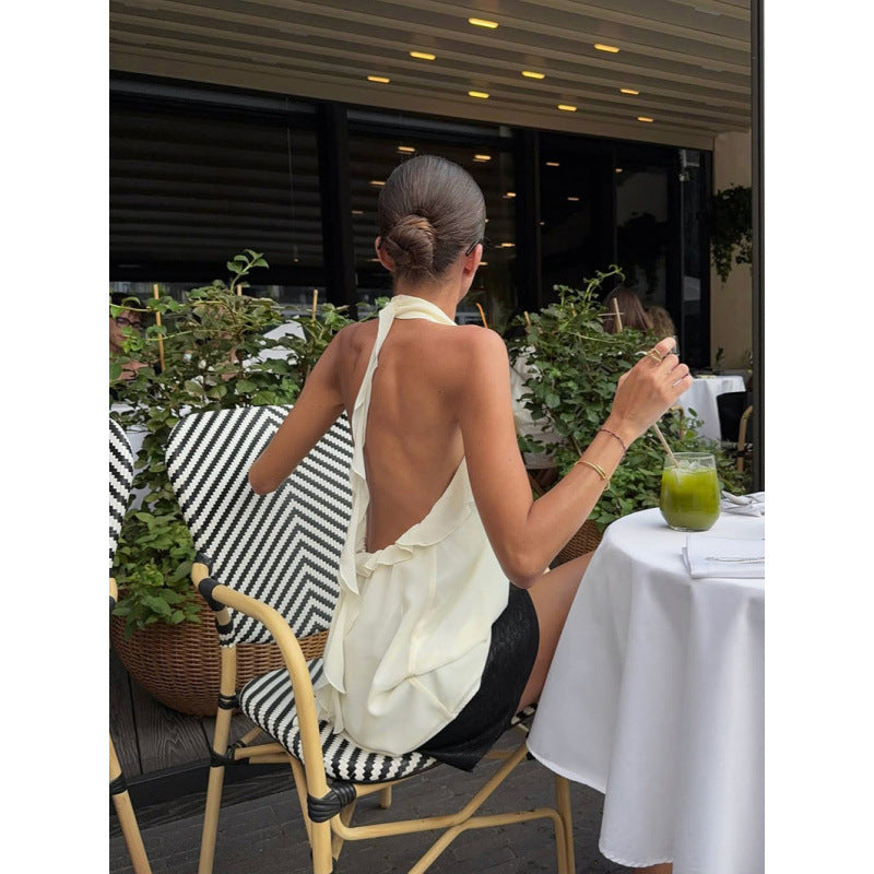 Damen Elegantes Spitzen-Haltertop mit Rüschendetails R&B