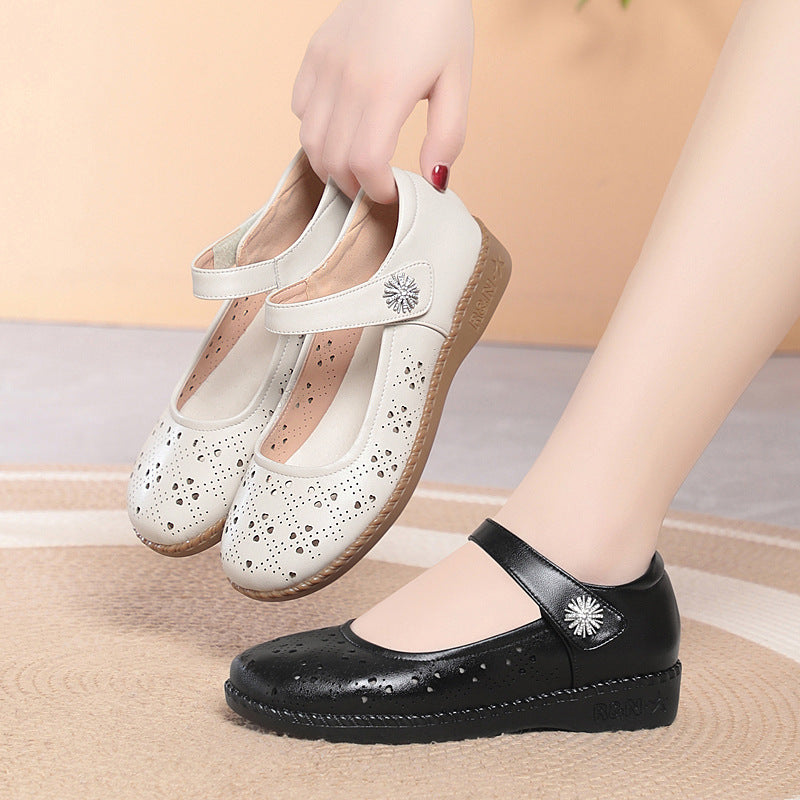 Damen Ballerinas mit verstellbarem Riemen und modischem Lochmuster R&B