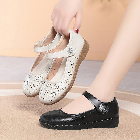 Damen Ballerinas mit verstellbarem Riemen und modischem Lochmuster R&B