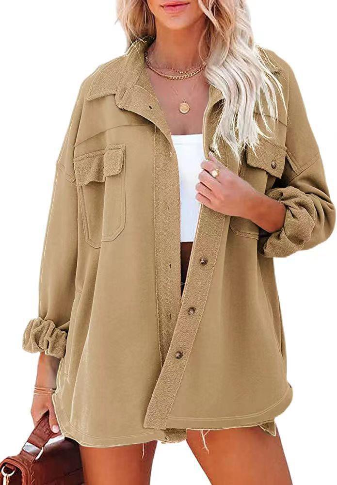 Damen Oversized Freizeitjacke mit praktischen Taschen und stylischen Druckknöpfen R&B