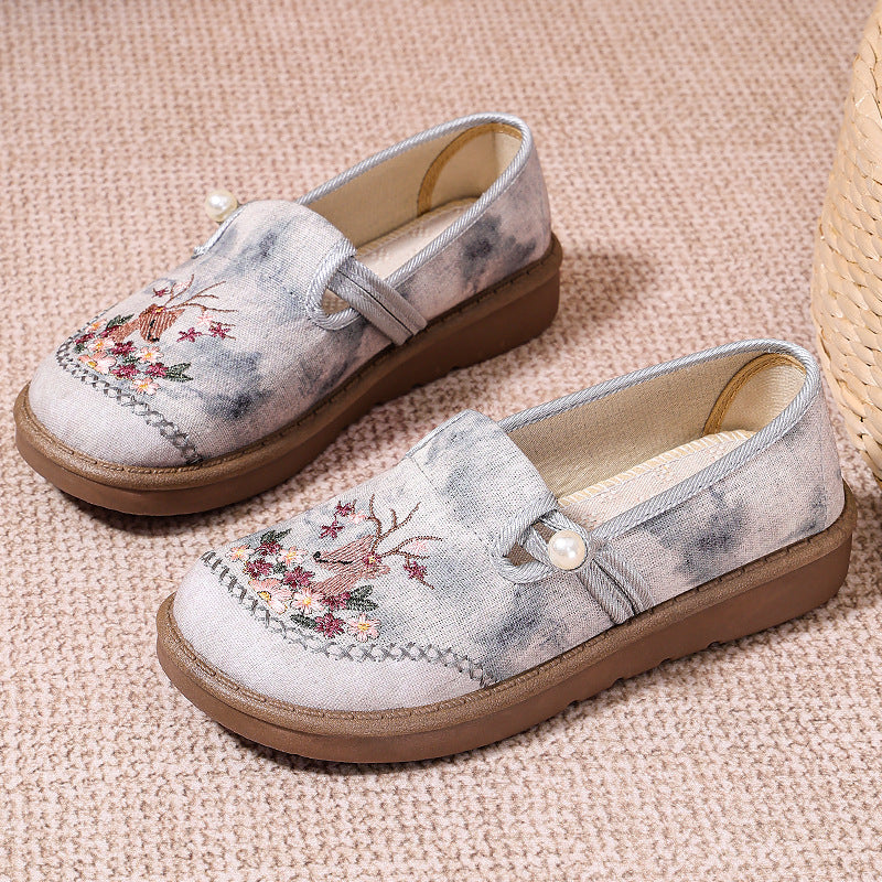 Damen Komfortable Stoff-Pantoletten mit floraler Stickerei und elastischem Riemen R&B
