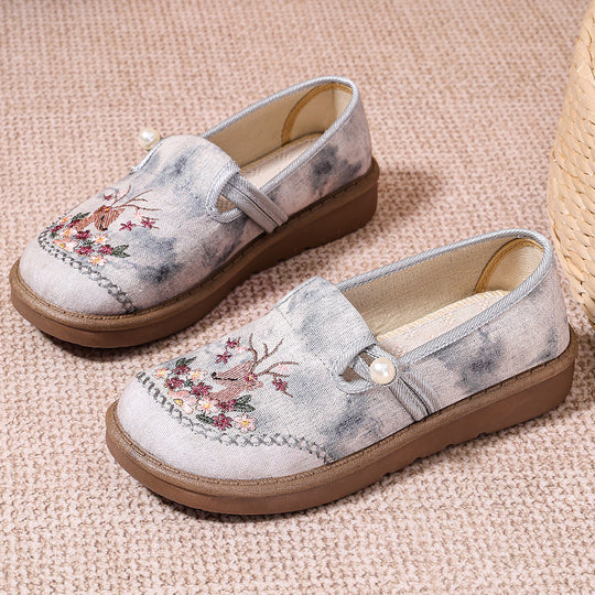 Damen Komfortable Stoff-Pantoletten mit floraler Stickerei und elastischem Riemen R&B