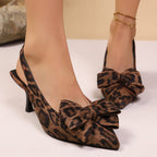 Damen Slingback Pumps mit elegantem Leopardenmuster und modischer Schleifen-Applikation
