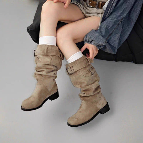 Damen modische Stiefel mit verstellbarem Gummibund und komfortablem Blockabsatz R&B