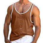 Herren nan Leinenoptik-Tanktop mit sichtbarer Knopfleiste und kontrastierter Einfassung R&B