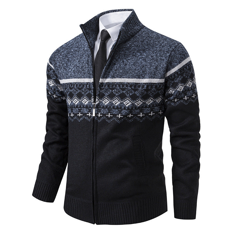 Herren Strickjacke mit Stehkragen und Norweger-Muster R&B