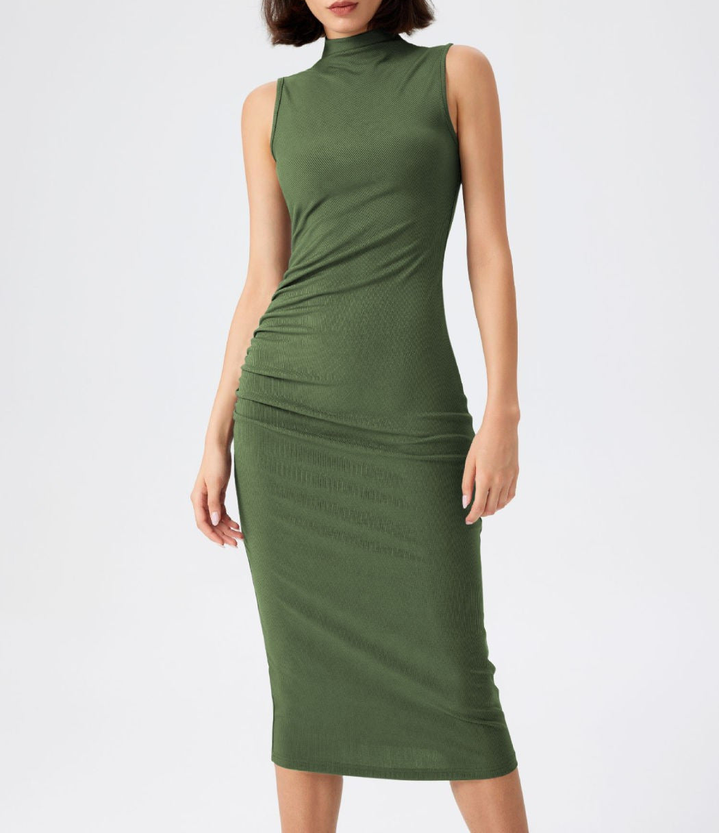 Damen elegantes Midi-Kleid mit figurbetontem Schnitt und hohem Kragen R&B