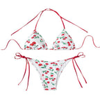 Damen Triangel-Bikini mit frischem Kirschmotiv und verstellbaren Bindändern