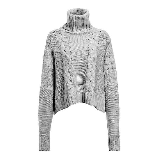 Damen Grobstrickpullover mit hohem Kragen und einzigartigem Zopfdesign R&B