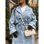 Damen Trenchcoat mit gestreiftem Design und Bindegürtel R&B