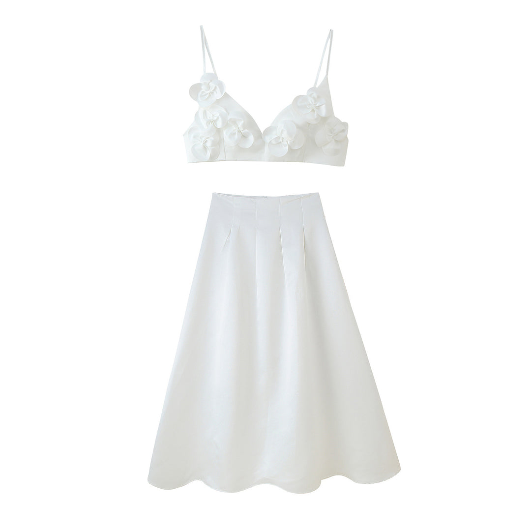 Damen Modisches Set mit Blumendetails und ausgestelltem Rock R&B