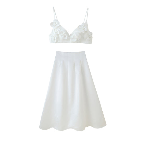 Damen Modisches Set mit Blumendetails und ausgestelltem Rock R&B