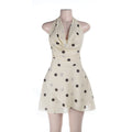 Damen verspieltes Polka-Dot Minikleid mit reinem Chiffon und raffiniertem Wickeldesign R&B