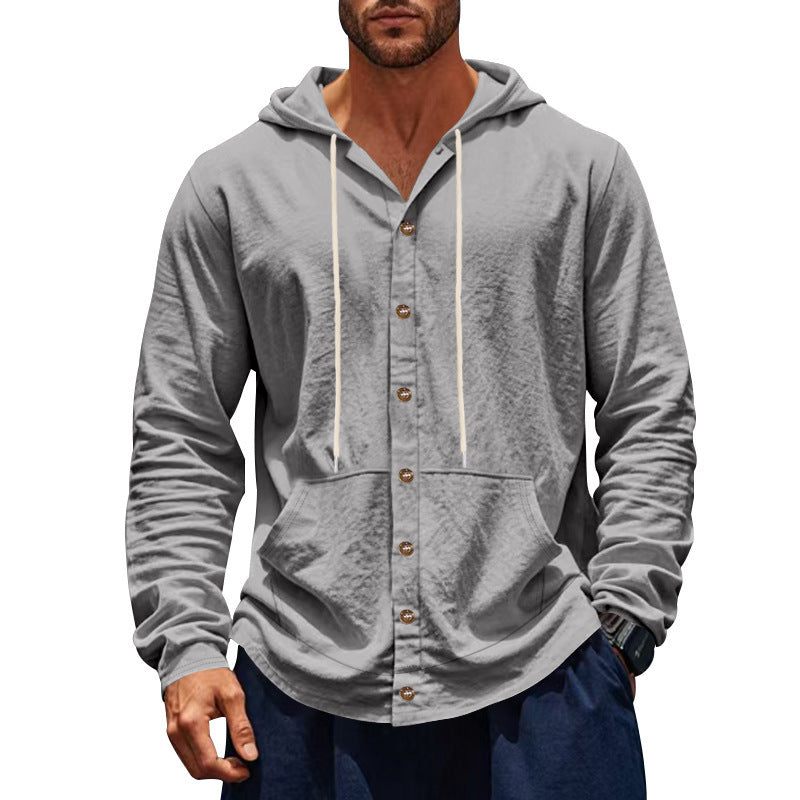 Herren nan leichte Kapuzen-Strickjacke mit durchgehender Knopfleiste schmaler Schnitt und Kängurutasche R&B
