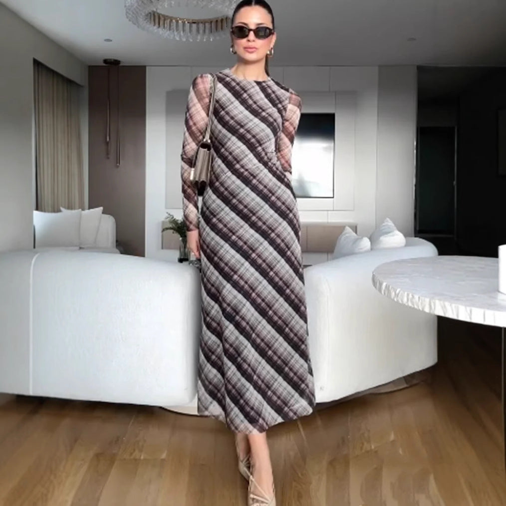 Damen Maxikleid im modernen Karomuster mit elegantem Schnitt R&B