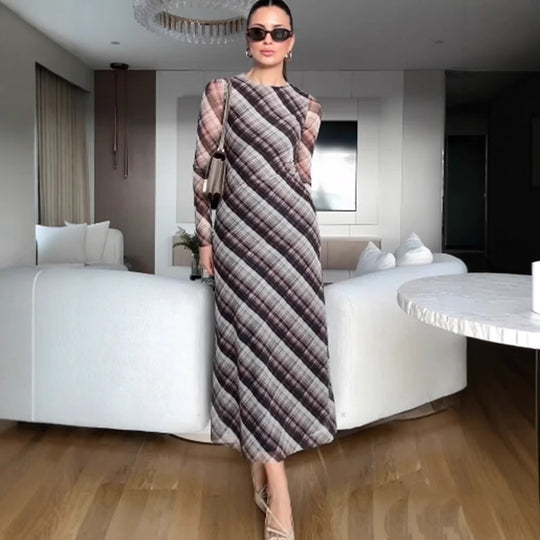 Damen Maxikleid im modernen Karomuster mit elegantem Schnitt R&B